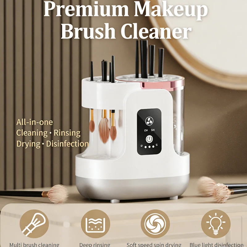 Electric Makeup Brush Cleaner Machine USB Portable Rubber Collar Quick Washer Dryer Battery-Free Odorless Cosmetic Accessory