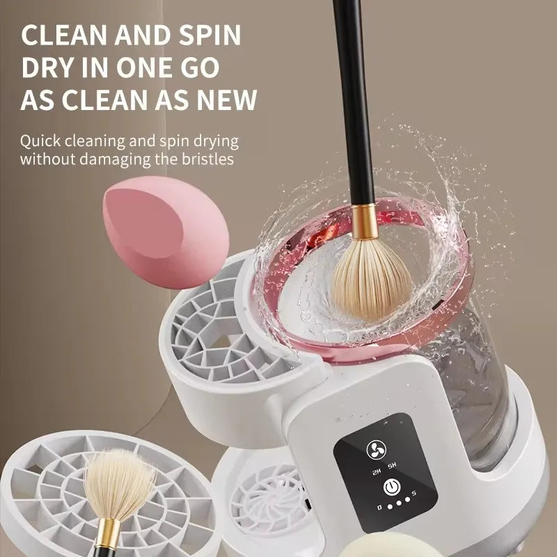 Electric Makeup Brush Cleaner Machine USB Portable Rubber Collar Quick Washer Dryer Battery-Free Odorless Cosmetic Accessory