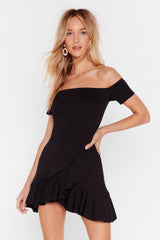 Black Ruffle Off-the-Shoulder Mini Dress